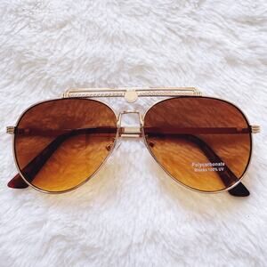 Doug Brown W/ Gold Rim Aviator Sunglasses